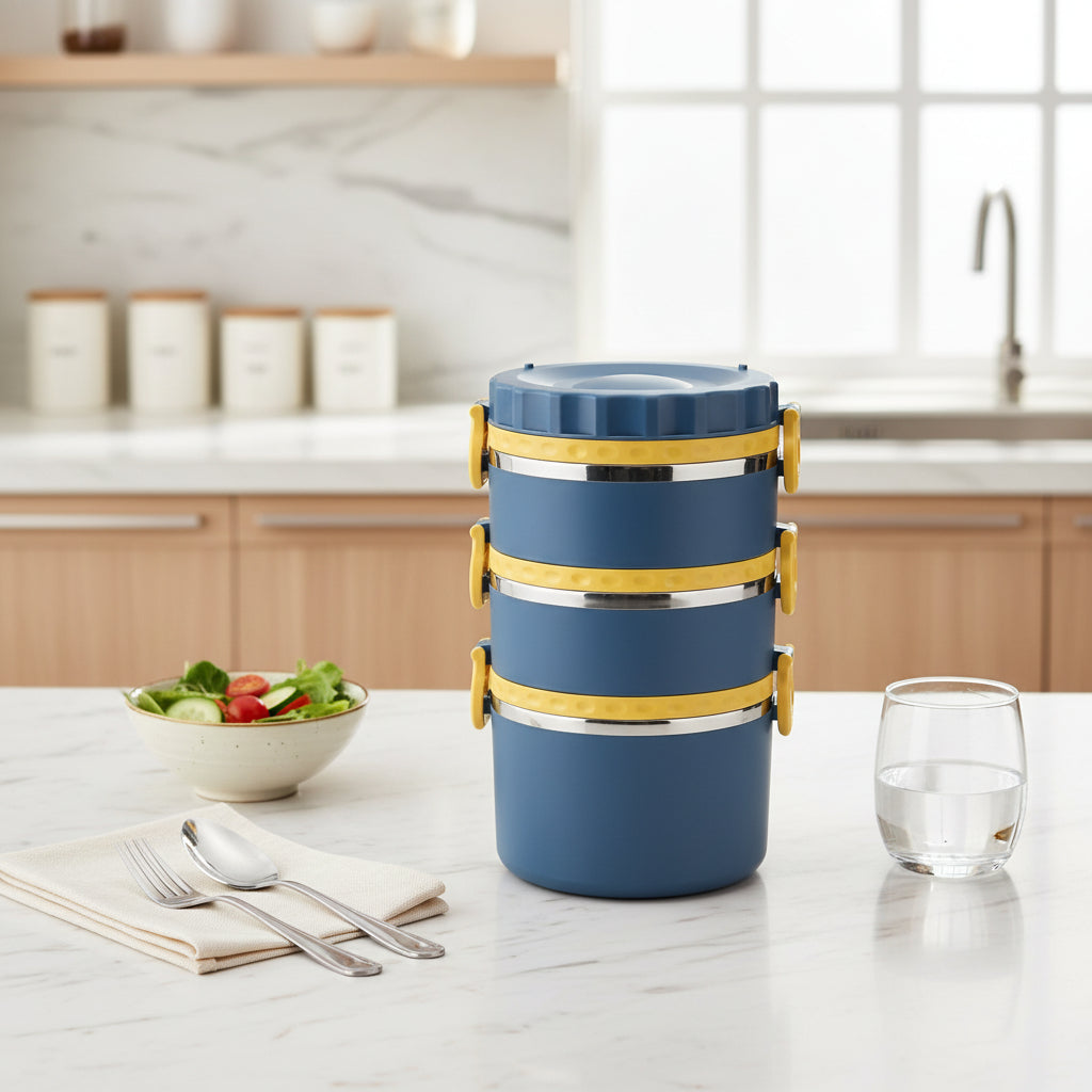 Heavy-Duty 3-Tier Tiffin | Large Steel Thermal Office Lunch Box
