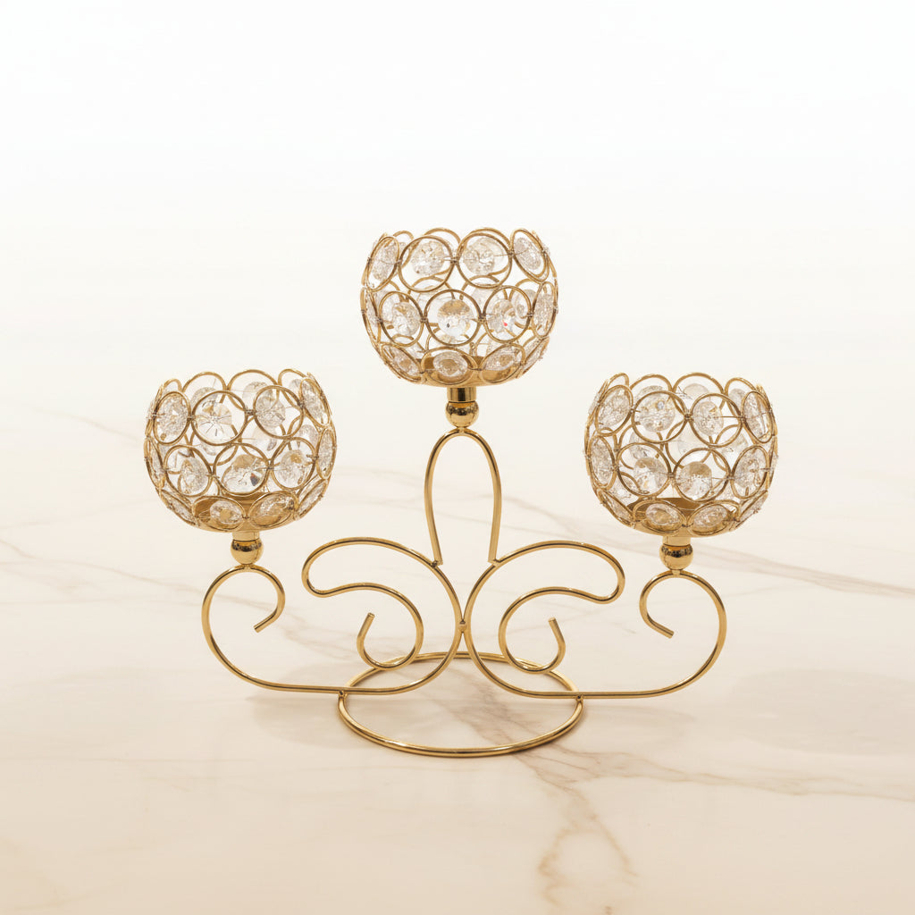 Luxury Crystal Bowl Gold Candle Holder Stand | Elegant Tabletop Candelabra Accent