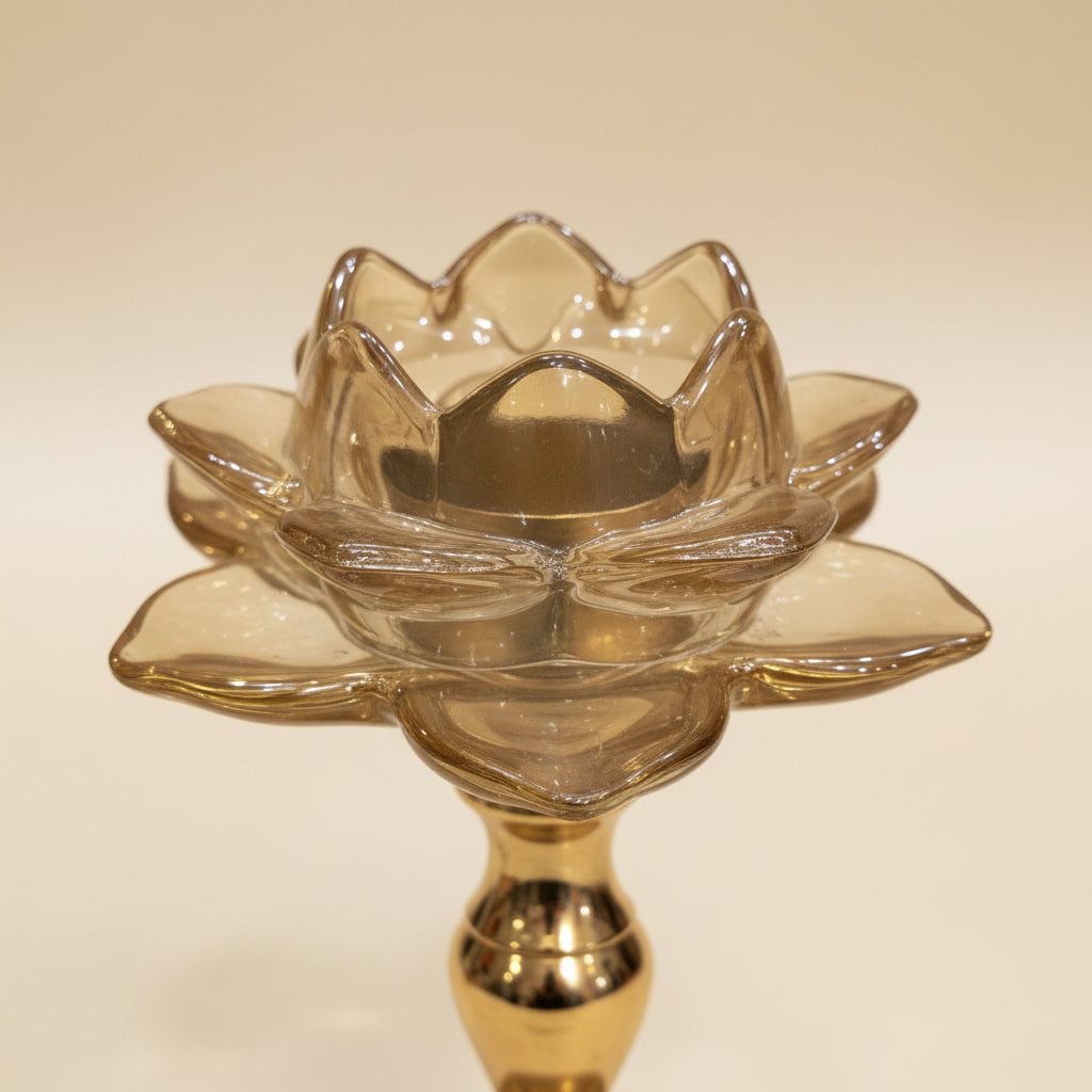 2-Piece Crystal Lotus Flower Candle Holder Set | Luxury Metal Base Candelabra