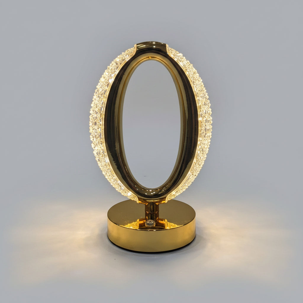 Oval Crystal LED Lamp | Rechargeable Cordless Gold Bedside