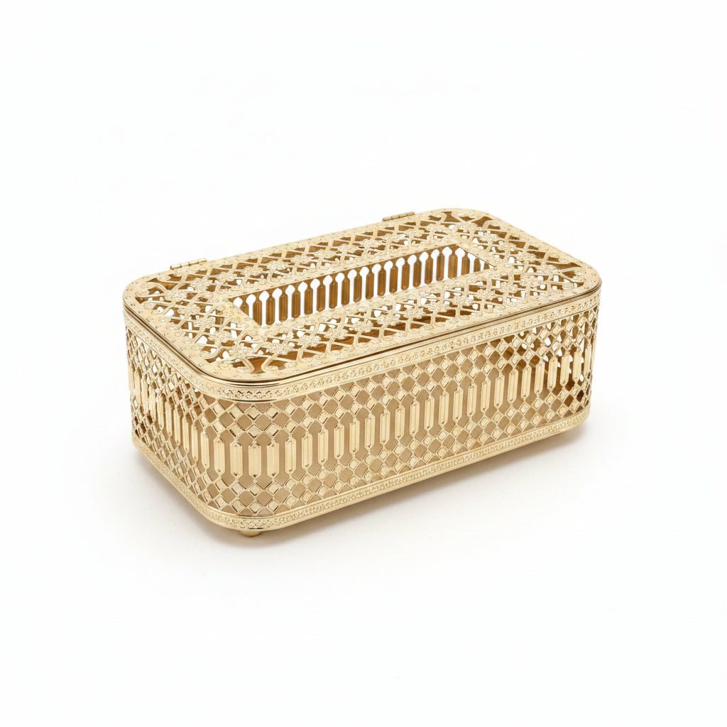 Gold Filigree Tissue Box Cover | Luxury Vanity & Drawing Room Decor
