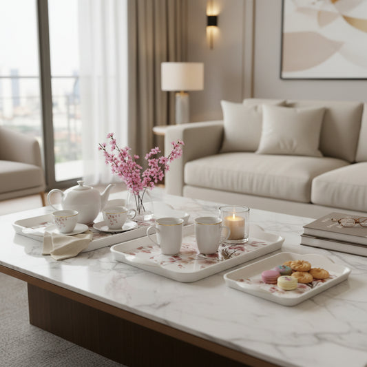 3-Piece Nested Melamine Tray Set |  Turkish Glaze Finishing