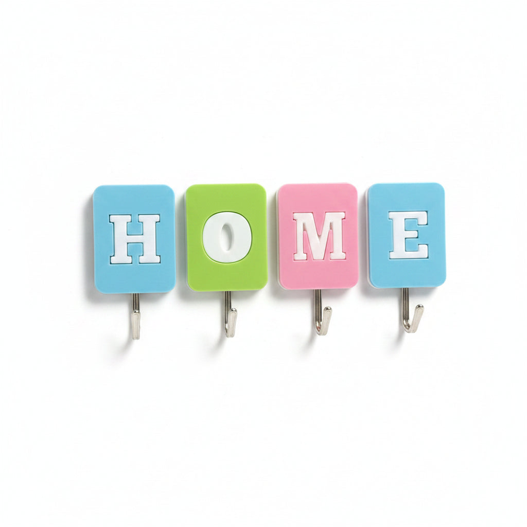 'HOME' Letter Wall Hooks | Adhesive, No-Drill Decorative Organizer