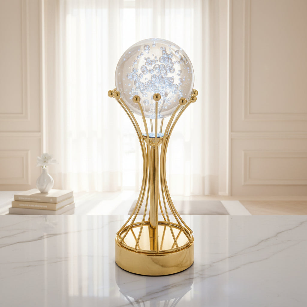 Luxury Crystal Ball LED Table Lamp | Elegant Metallic Stand Accent Light