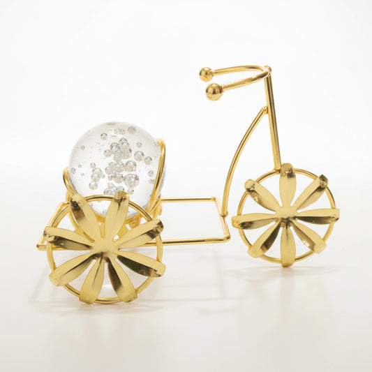 Gold Bicycle Decor with Crystal Sphere | Wedding & Office Showpiece
