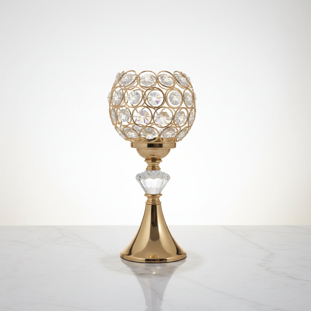 Crystal Goblet Candle Holder | Gold Pedestal Shaadi Centerpiece