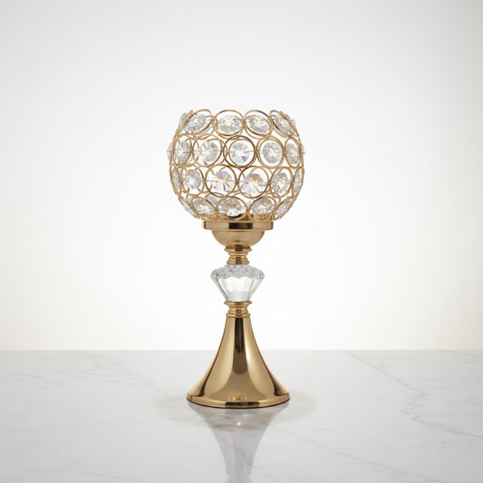 Crystal Goblet Candle Holder | Gold Pedestal Shaadi Centerpiece