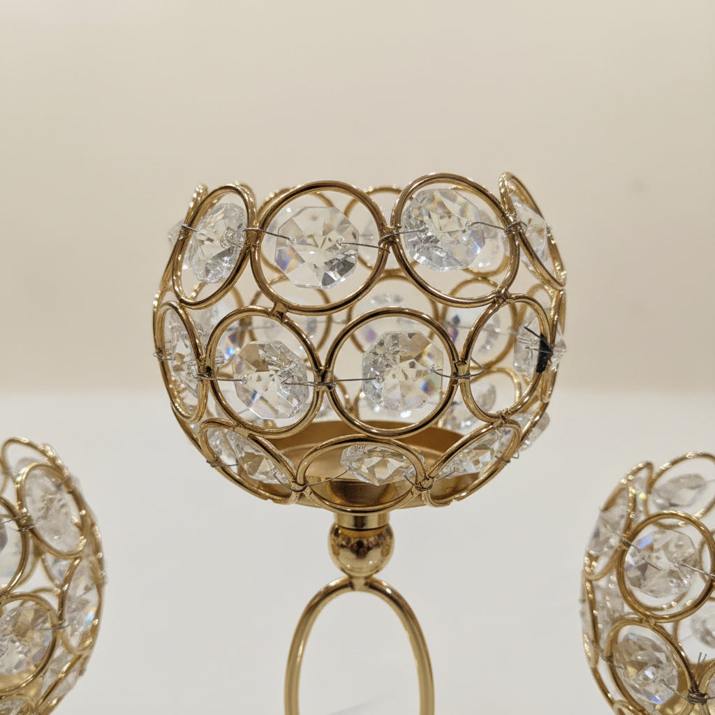 Luxury Crystal Bowl Gold Candle Holder Stand | Elegant Tabletop Candelabra Accent