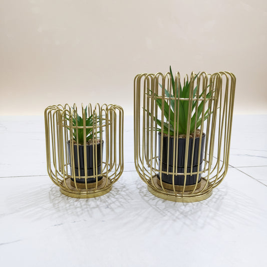 2-Piece Metal Geometric Cage Planter Set | Modern Home Decor Centerpieces