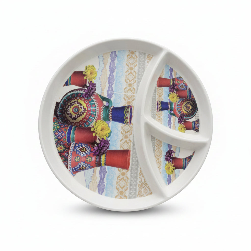 10" 3-Compartment Melamine Serving Platter | Chip & Dip