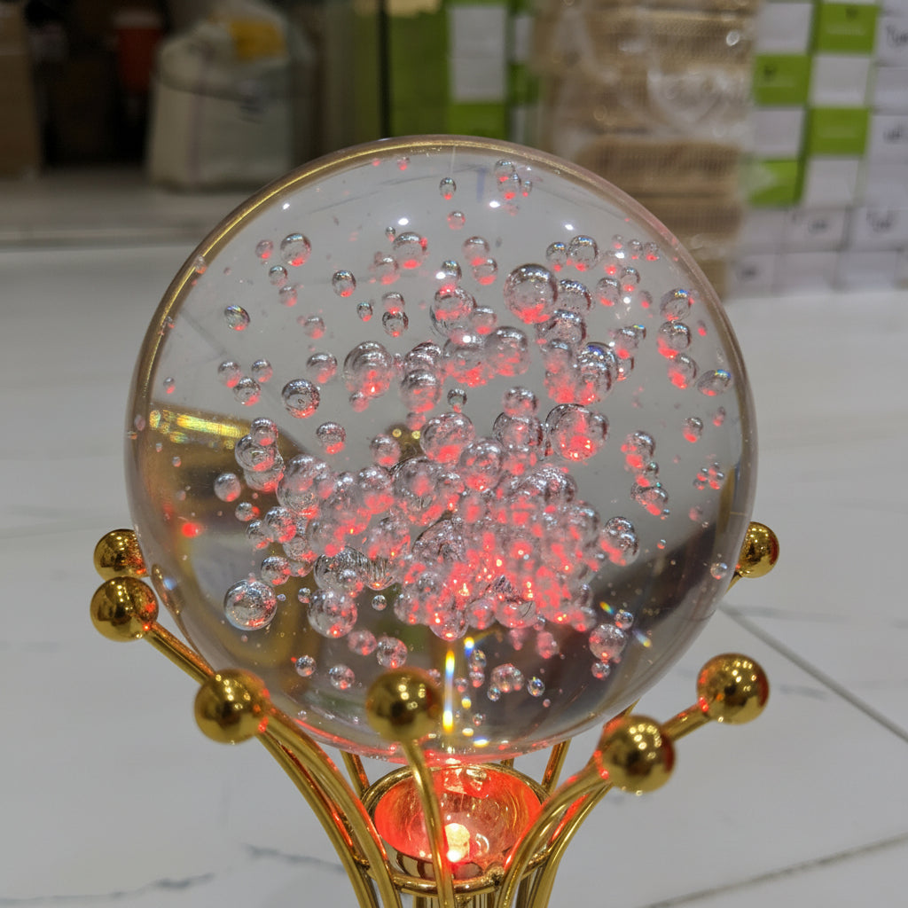 Luxury Crystal Ball LED Table Lamp | Elegant Metallic Stand Accent Light