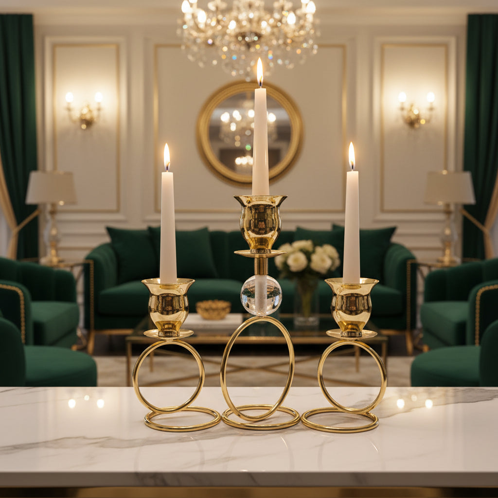 Modern Ring Geometric Gold Candle Holder Stand | Contemporary Metal Pillar Candelabra