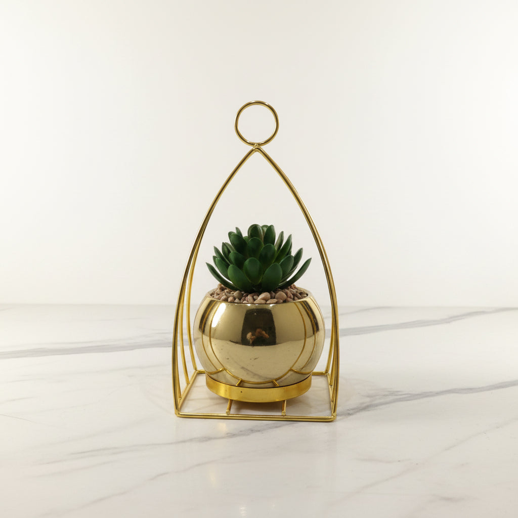 Gold Geometric Faux Succulent | Maintenance-Free Office Desk Decor