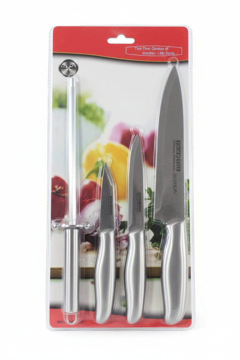 6-Piece Knife Set with Steel Handles | Chef Knives + Cleaver + Board