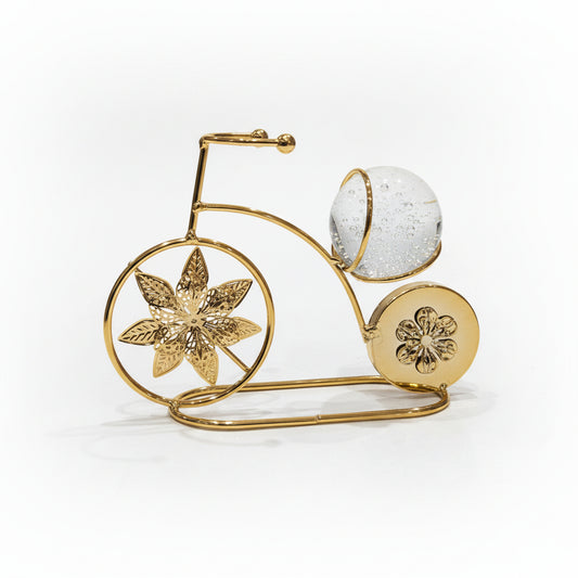 Gold Bicycle Showpiece with Crystal Ball | Filigree Table Decor