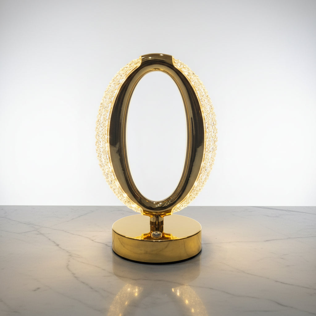 Oval Crystal LED Lamp | Rechargeable Cordless Gold Bedside