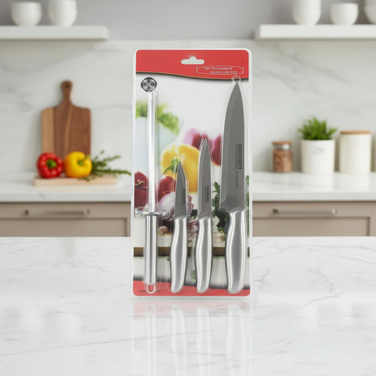 6-Piece Knife Set with Steel Handles | Chef Knives + Cleaver + Board