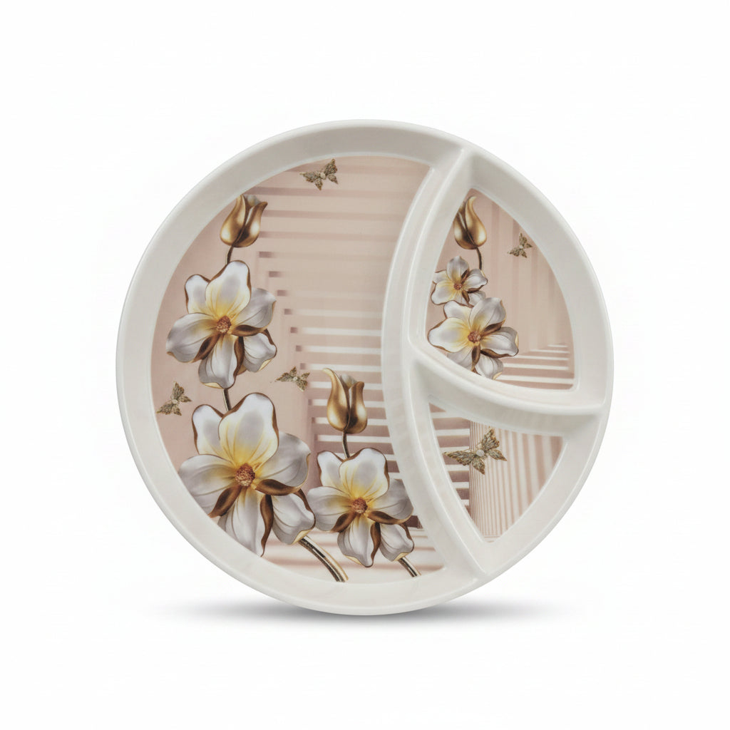 10" 3-Compartment Melamine Serving Platter | Chip & Dip