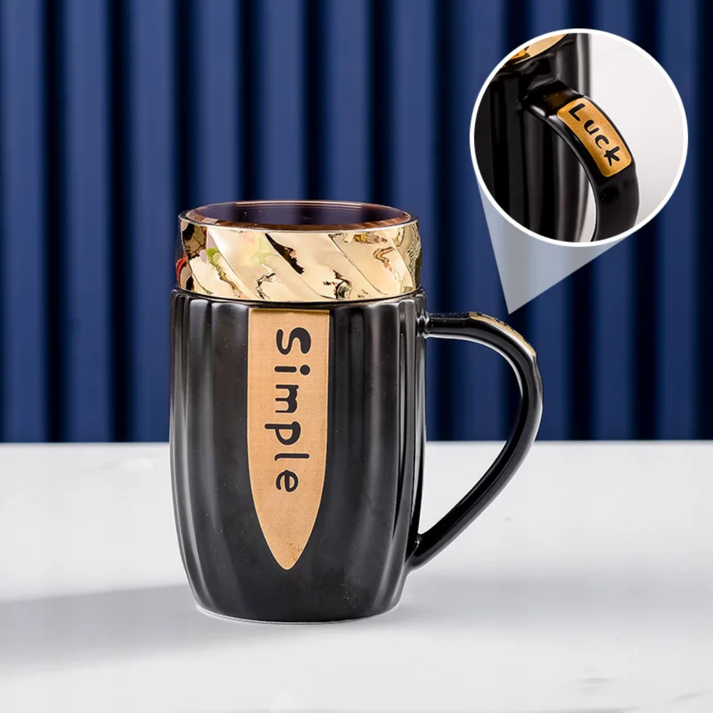 Ceramic Mug with Gold Bow Lid | 'Happy & Simple' Gift Set, 5 Pastels