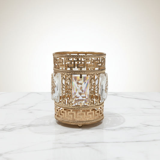 Gold Greek Key Candle Holder | Crystal Votive for Shaadi Centerpiece