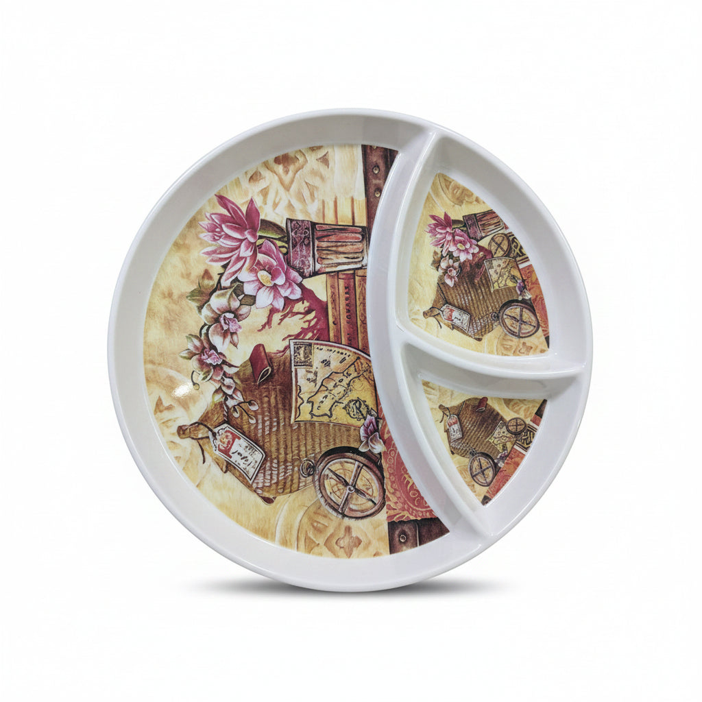 10" 3-Compartment Melamine Serving Platter | Chip & Dip