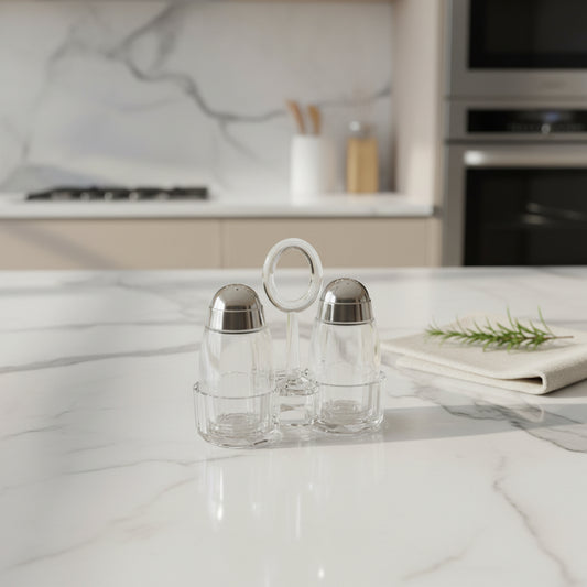 2-Piece Acrylic Salt & Pepper Set | Modern Clear Cruet with Handle