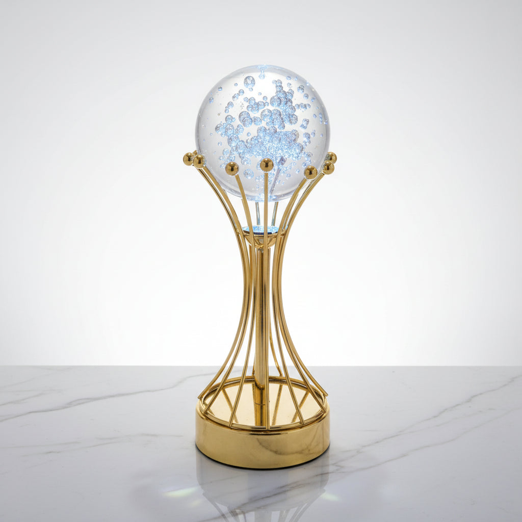 Luxury Crystal Ball LED Table Lamp | Elegant Metallic Stand Accent Light