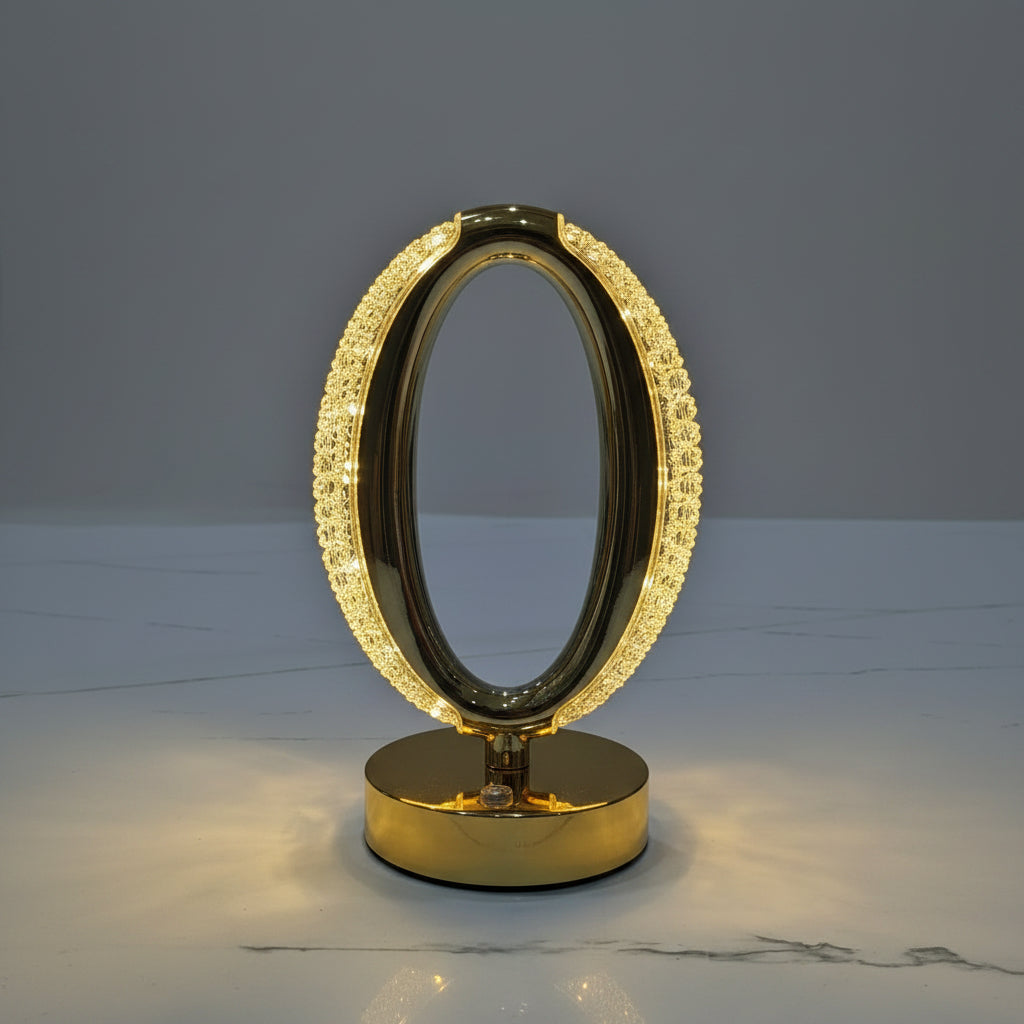 Oval Crystal LED Lamp | Rechargeable Cordless Gold Bedside