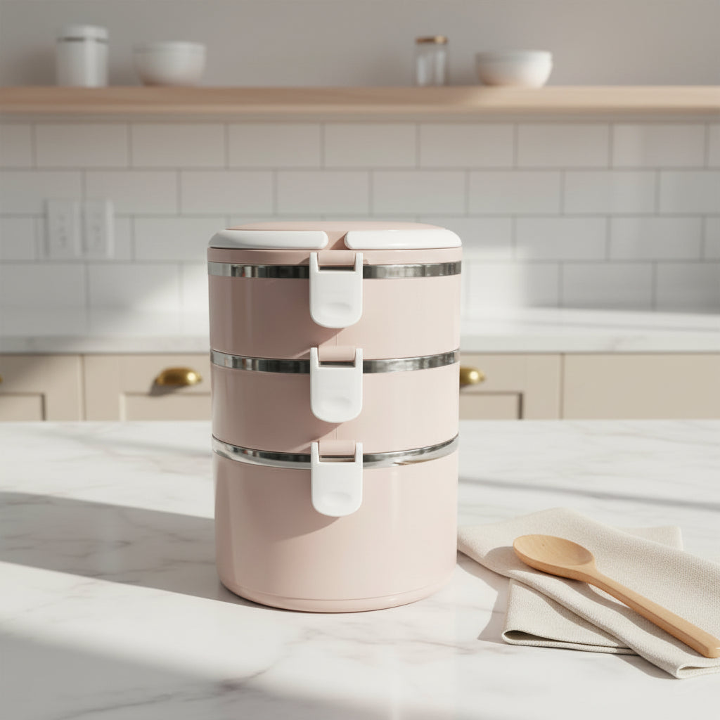 3-Tier Insulated Tiffin | Steel Thermal Lunch Box, Leakproof