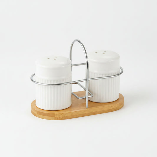 3-Piece Ribbed Salt & Pepper Set | Eco Bamboo Base, Modern Dining