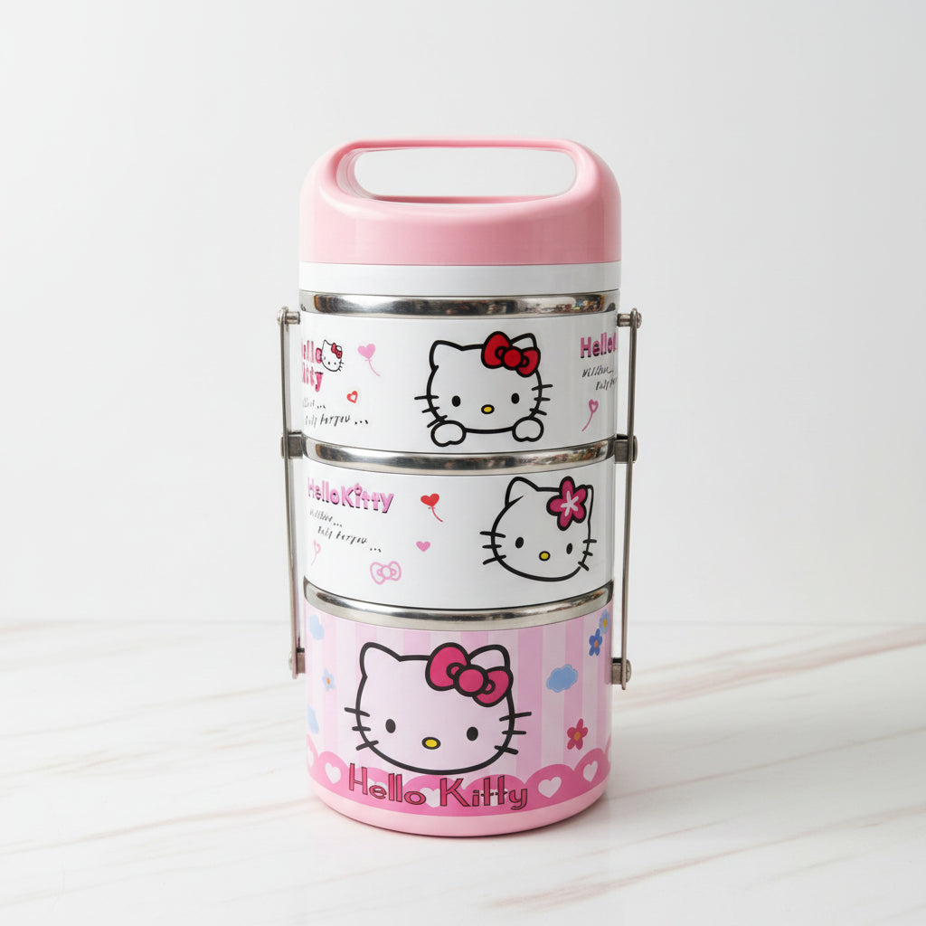 3-Tier Kids School Tiffin | Insulated Steel Lunch Box, Pink