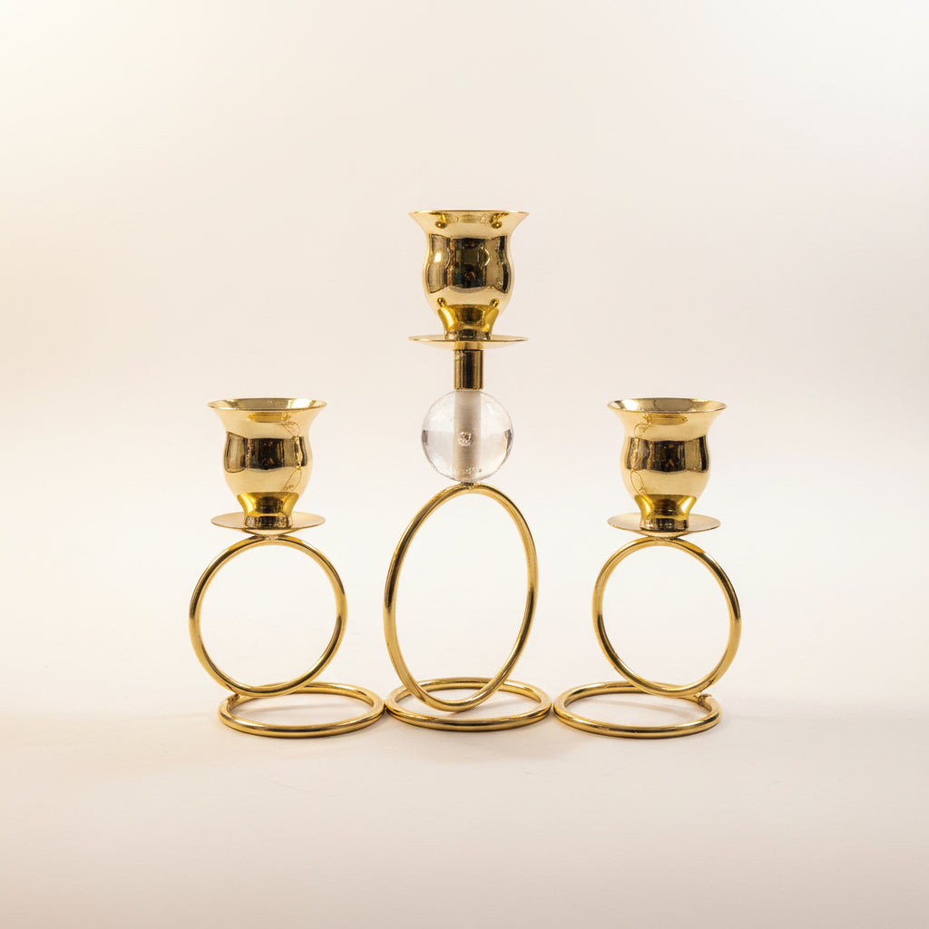 Modern Ring Geometric Gold Candle Holder Stand | Contemporary Metal Pillar Candelabra